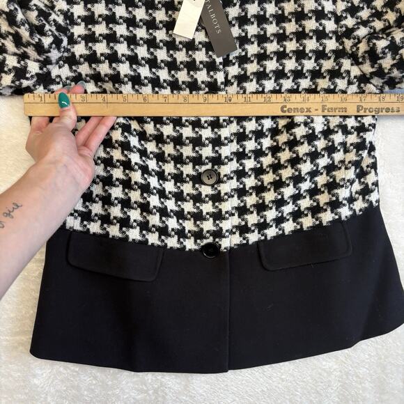 Talbots 8 Petite Black White Houndstooth Button Down Blazer Wool NWT Executive - Picture 8 of 13